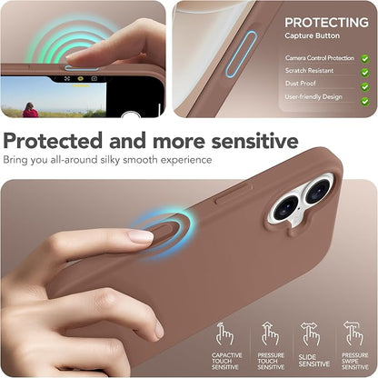GONEZ Magnetic for iPhone 17 Case, Compatible with MagSafe, [Screen Protector + Camera Lens Protector], Liquid Silicone Anti-Scratch Shockproof Protective Phone Case 6.3 inch, Brown