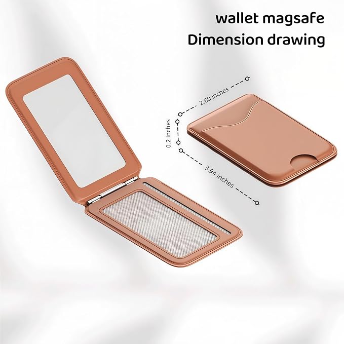 Upgraded for Magsafe Wallet, Strong Magnetic Phone Wallet with Adjustable Stand, Built in Makeup Mirror, 5 Card Holder, Rfid Blocking(Brown fold)