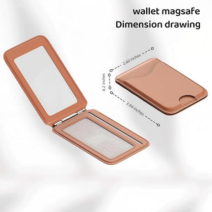 Upgraded for Magsafe Wallet, Strong Magnetic Phone Wallet with Adjustable Stand, Built in Makeup Mirror, 5 Card Holder, Rfid Blocking(Brown fold)