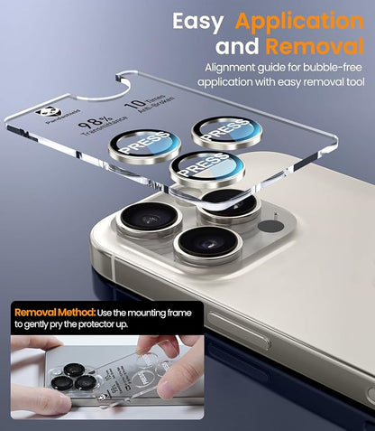 PandaShield 2-Pack Anti-Reflection Camera Lens Protector for iPhone 17/16/15 Pro & Pro Max, Easy Installation,Anti-Scratch,9H Hardness,98% Ultra Clarity,Maintains Original Lens Design-Natural Titanium