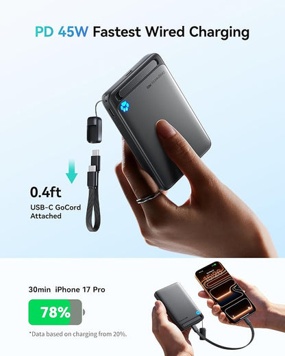 INIU Magnetic Portable Charger, Ultra Slim Qi2 Certified 10000mAh 45W Fast Charging Power Bank, Wireless Battery Pack with Foldable Stand, Phone Charger Only for iPhone 16/15/14/13/12 Series, Purple