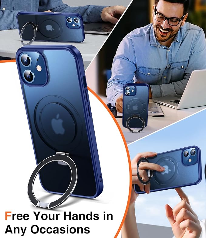 Chicfun 3-in-1 [Magnetic+Kickstand+Ring Holder] for iPhone 12/12 Pro Case Stand Ring Holder Compatible with MagSafe, Military Shockproof Protective iPhone 12/12 Pro Phone Case Kickstand Cover Blue