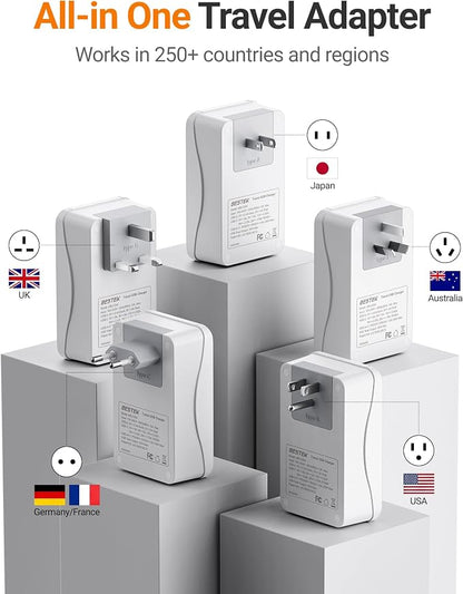 BESTEK Universal Travel Adapter, International Power Adapter with 1 Outlets 4 USB Charging Ports (1 USB C PD 35W), Plugs for EU, UK, US, China, AU, Japan - for Laptop, Phone, Camera