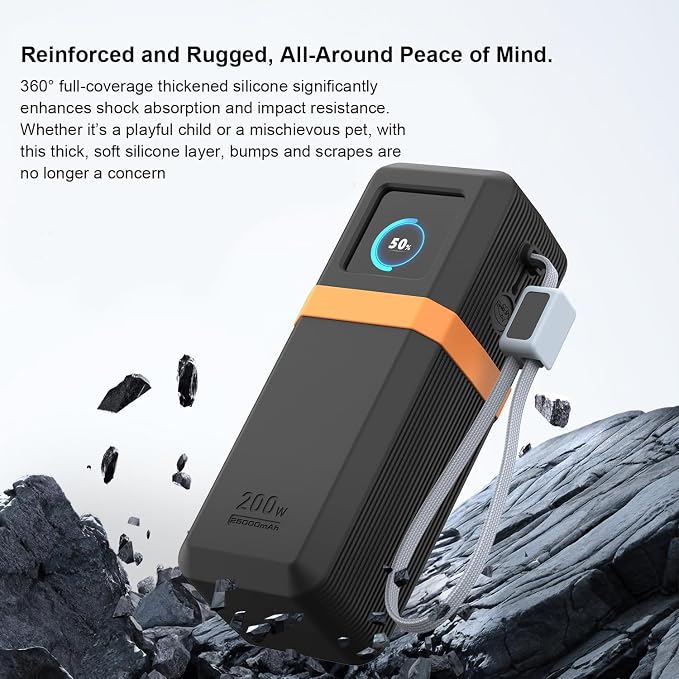 Premium Soft Silicone Protective Cover for UGREEN Nexode Pro 25000mAh 200W PB728 Heavy Duty Armor Skin with Carabiner Hole Anti-Scratch Shockproof Anti-Drop Dust-Proof Sleeve Case Accessories (Black)