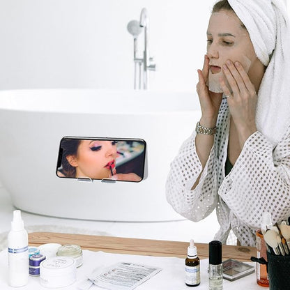 Daily Treasures 2Pcs Mirror Wall Phone Holder, Adhesive Wall Mount Cell Phone Stand Acrylic Phone Wall Mount for Bathroom Kitchen Shower Dorm Mirrors Glass, Compatible with iPhone iPad Cell Phone