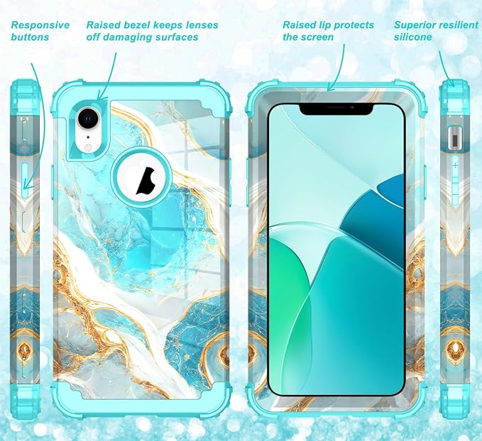 Hocase for iPhone XR Case, Heavy Duty Shockproof Protection Soft Silicone Rubber+Hard Plastic Bumper Hybrid Dual Layer Protective Case for iPhone XR (6.1-inch Display) 2018 - Teal
