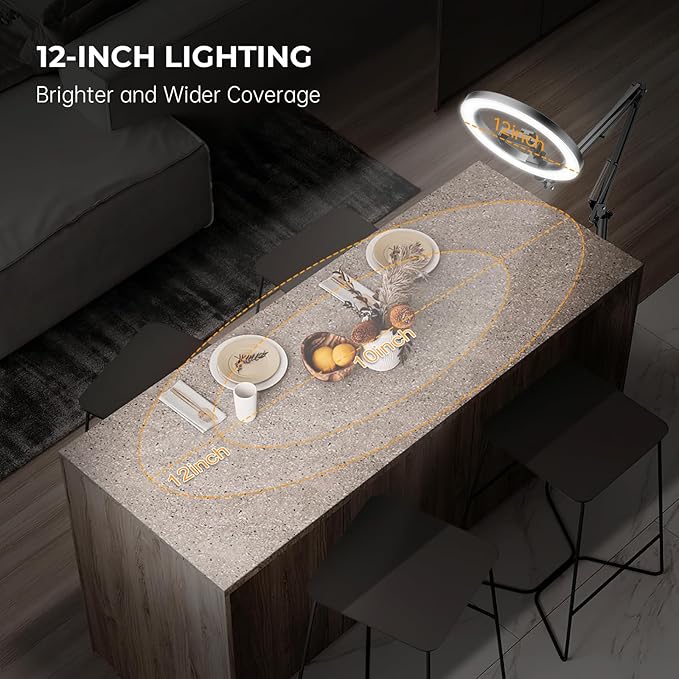 12" Ring Light with Stand Tripod for iPhone, Overhead Phone Camera Mount, Adjustable 72" Height Tripod Holder Floor, Phone Stand for Video Recording Filming Streaming Cooking TikTok YouTube, CRI >95
