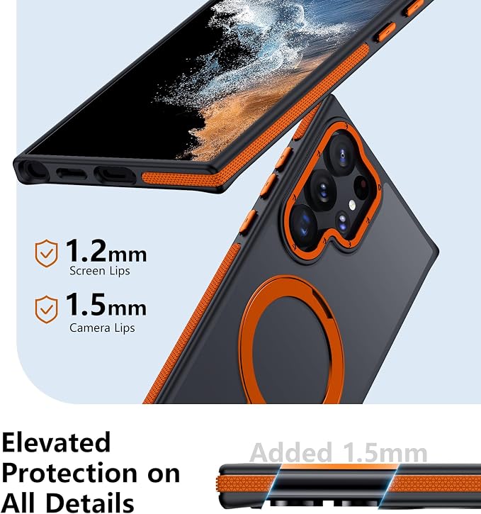 for Samsung Galaxy S22 Ultra Case, Magnetic Adjustable Ring Stand [Fit for Magsafe], [Military-Grade Shockproof Protection] Phone Case for S22 Ultra Case with Kickstand&Ring Holder (Orange)