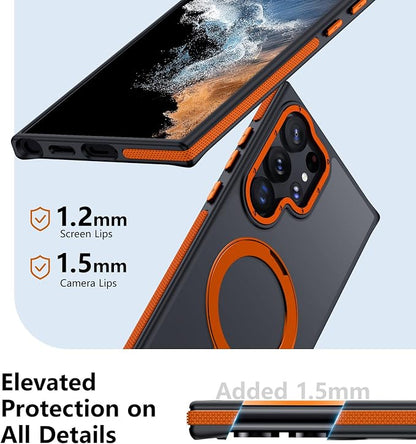 for Samsung Galaxy S22 Ultra Case, Magnetic Adjustable Ring Stand [Fit for Magsafe], [Military-Grade Shockproof Protection] Phone Case for S22 Ultra Case with Kickstand&Ring Holder (Orange)