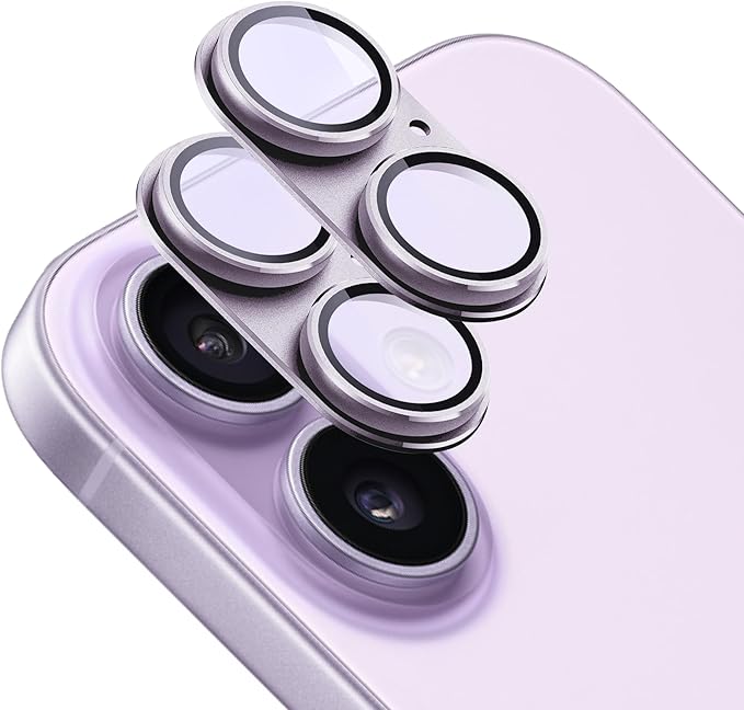 2-Pack Shatterproof Camera Lens Protector for iPhone 17 |AR Tempered Glass Strong Adsorption Metal Camera Cover Screen(Light Purple)