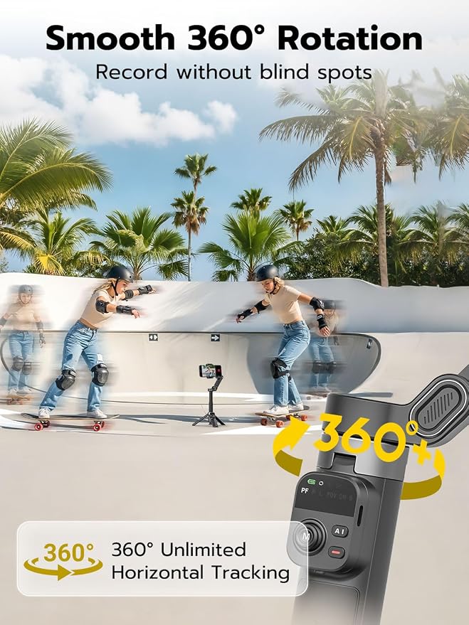 AOCHUAN 3-Axis Gimbal Stabilizer for iPhone w/360° Face Tracking, Smartphone Gimbal w/One-Tap Open Tripod, Gesture Control, Phone Stabilizer w/Magnetic Remote Control & 20" Extension Rod,Smart X3