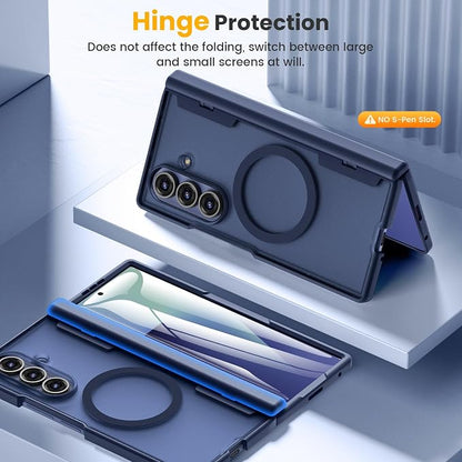Caka Magnetic for Samsung Galaxy Z Fold 7 Case with Hinge Protection Blue | Compatible with MagSafe, Built-in Outer Screen Protector, Hinge Guard, Translucent Matte Back, 360° Hybrid Drop Defense
