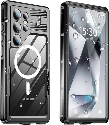 for Samsung Galaxy S24 Ultra Waterproof Case, [Fit for Magsafe] [IP68 Water Proof] [Built-in Screen Protector], Magnetic Heavy Duty Military Grade Rugged Phone Case for S 24 Ultra 6.8", Black