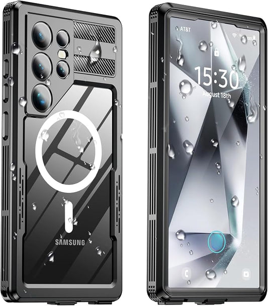 for Samsung Galaxy S24 Ultra Waterproof Case, [Fit for Magsafe] [IP68 Water Proof] [Built-in Screen Protector], Magnetic Heavy Duty Military Grade Rugged Phone Case for S 24 Ultra 6.8", Black