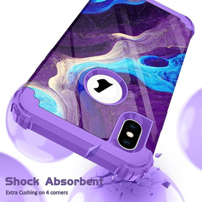 Hocase for iPhone Xs Max Case, Heavy Duty Shockproof Protection Soft Silicone Rubber+Hard Plastic Bumpers Hybrid Protective Case for iPhone Xs Max (6.5") 2018 - Blue Purple Marble