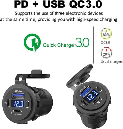 Zennova, 5 Pack USB C Charging Adapter, 58W 12v Outlet with PD USB C & QC 3.0 Ports, Waterproof, Voltmeter, Power Switch for Car, Golf Cart, Boat, Marine, Bus, Truck, RV, Motorcycle