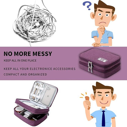 Mygreen Electronic Accessories Organizer Bag, Waterproof Double Layer Travel Storage Case with Adjustable Padded Dividers, Portable Hard Pouch for Cables, Charger, Power Bank, Phone, Hard Drive Purple
