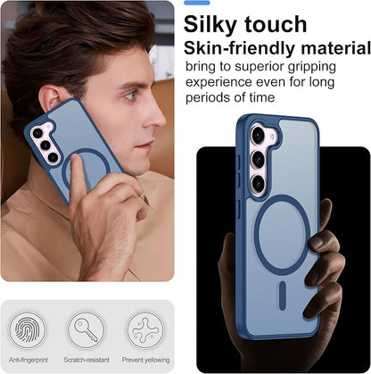 Pilaru for Samsung Galaxy S23 Case [Compatible with Magsafe] Translucent Matte Magnetic Phone Case,Slim Thin Duty Shockproof Protection Cover with 2pc Screen Protector Case for S 23-Dark Blue