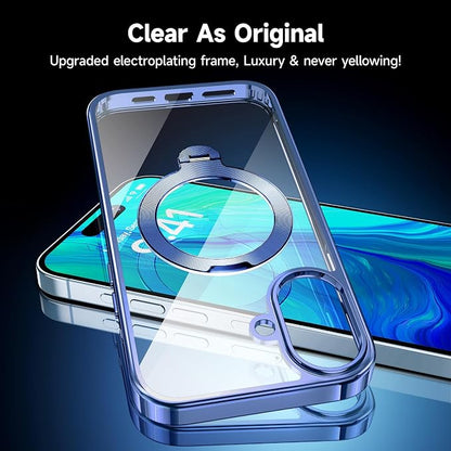[Tri-Shield Protection] for iPhone 17 Case with 360° Spin Stand Compatible with MagSafe [Magnetic CD Ring] [Screen & Camera Lens Protector] Shockproof Plating Never-Yellowing, Blue-6.3"