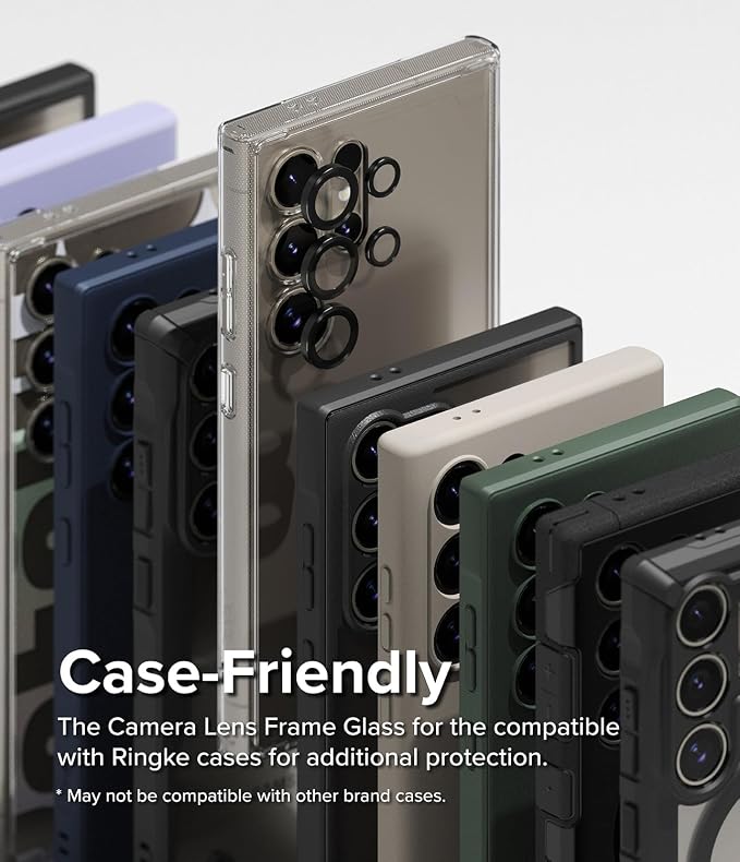 Ringke Camera Lens Frame Glass Compatible with Samsung Galaxy S24 Ultra Camera Lens Protector 5G, Glass Covers and Aluminum Alloy Frames - Black