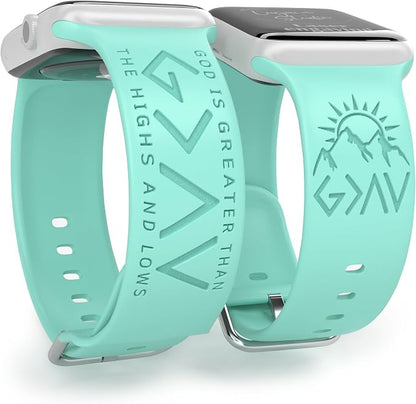 God is Greater Than the Highs and Lows Watch Band Compatible with Apple Watch Laser Engraved Band Silicone 38mm-49mm Strap Jesus Psalm Christian God Blessed (42(Ser. 3)/44/45/46/49mm S/M, Beryl)