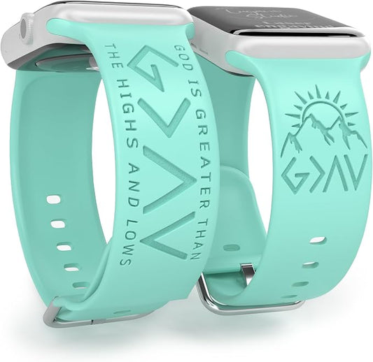 God is Greater Than the Highs and Lows Watch Band Compatible with Apple Watch Laser Engraved Band Silicone 38mm-49mm Strap Jesus Psalm Christian God Blessed (42(Ser. 3)/44/45/46/49mm S/M, Beryl)