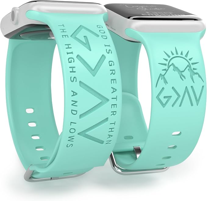 God is Greater Than the Highs and Lows Watch Band Compatible with Apple Watch Laser Engraved iWatch Band Silicone 38mm - 49mm Strap Jesus Psalm Christian God Blessed (42/44/45/46/49mm M/L, Beryl)