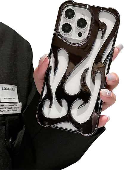 for iPhone 16 Pro Max Fire Hollow Breathable Soft Phone Case, Fashion 3D Flame Pattern Slim Shockproof Protective Soft Cover for iPhone 16 15 14 13 12 Pro Max (Schwarz,14)