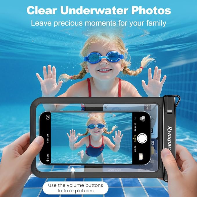 Rynapac [Up to 8.5" Waterproof Phone Pouch - 2 Pack IPX8 Waterproof Phone Case for iPhone 17 16 15 14 Pro Max Galaxy S26 Ultra, Touchscreen & Underwater Photography, Beach Cruise Travel Essentials