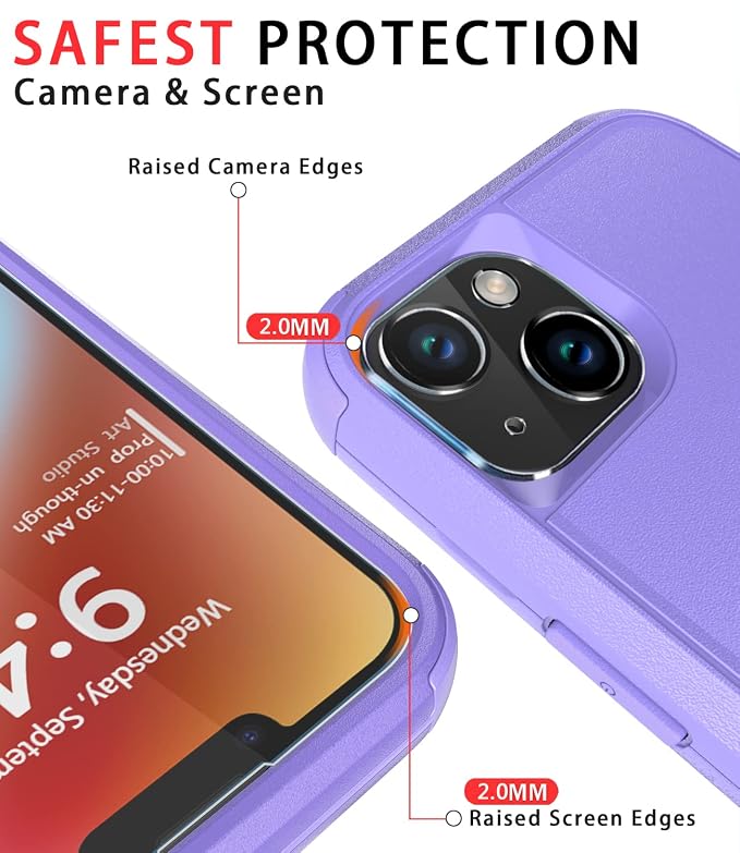 Diverbox for iPhone 14 Case [Shockproof] [Dropproof] [Tempered Glass Screen + Camera Lens Protector],Heavy Duty Protection Phone Case Cover for Apple iPhone 14 (Purple)