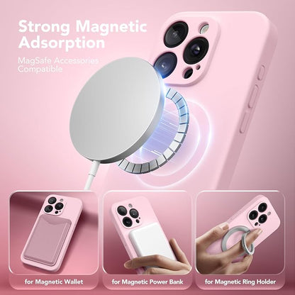 Magnetic for iPhone 13 Pro Case, Compatible with MagSafe, [Full Camera Protection][Screen Protector] Silicone Shockproof Protective Phone Case for iPhone 13 Pro 6.1", Chalk Pink
