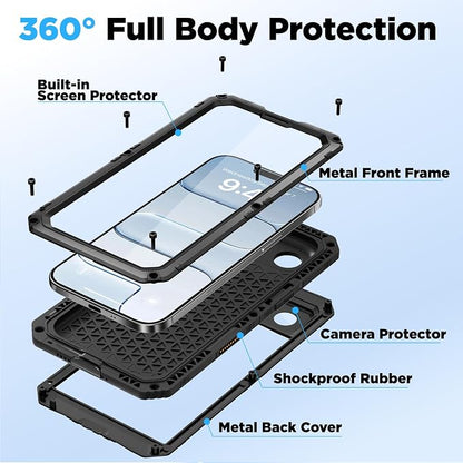 Beasyjoy for iPhone Air Case Waterproof, Heavy Duty Metal Full Body Protection, Built-in Screen Protector, Military Grade Shockproof Rugged Hard Phone Cover for iPhone 17 Air 6.5", Black