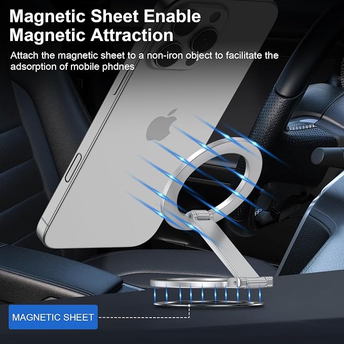 Double Magnetic Phone Grip Holder for MagSafe, Portable Phone Stand for Gym Removable Magnetic Ring Kickstand for iPhone 17 16e 16 15 14 13 12 Pro Max Series MagSafe Case, Attach to Any Iron Surface