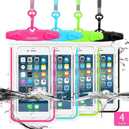 Universal Waterproof Phone Pouch, 4 Pack Waterproof Phone Case Dry Bag with Neck Strap Luminous Ornament for Water Games Cruise Essentials for iPhone 17 16 15 13 Pro Max Plus Galaxy Google up to 7.5"