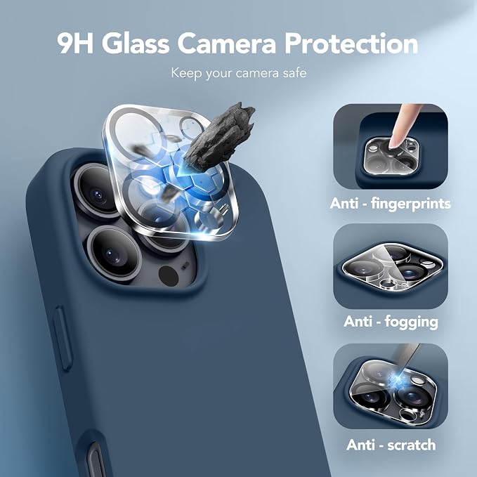 GONEZ Magnetic for iPhone 16 Pro Max Case, Compatible with MagSafe, Liquid Silicone Case, with Screen Protector + Camera Protector, Full Body Protective Shockproof Phone Cover 6.9", Dark Blue
