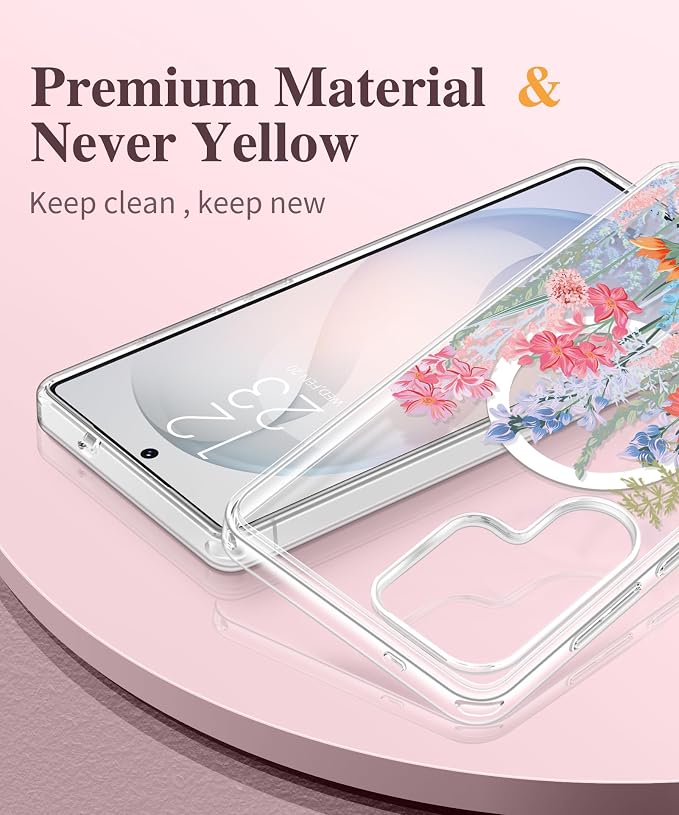 GVIEWIN for Samsung Galaxy S26 Ultra Case Compatible with MagSafe, Clear Floral Shockproof Protective Women Phone Case, Non-Yellowing, Screen&Camera Lens Protector for S26 Ultra 6.9",Botanica/Colorful