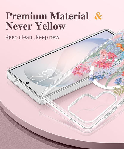 GVIEWIN for Samsung Galaxy S26 Ultra Case Compatible with MagSafe, Clear Floral Shockproof Protective Women Phone Case, Non-Yellowing, Screen&Camera Lens Protector for S26 Ultra 6.9",Botanica/Colorful
