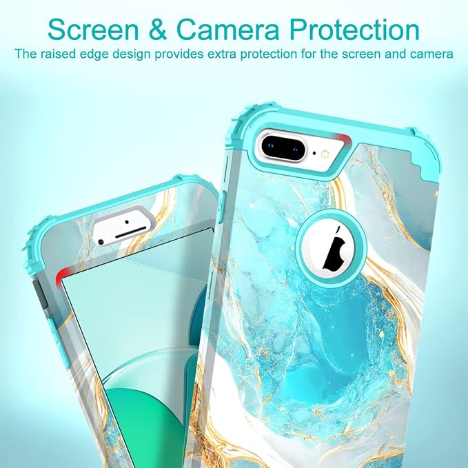 Hocase for iPhone 8 Plus Case, iPhone 7 Plus Case, Heavy Duty Shockproof Protection Hard Plastic+Silicone Rubber Hybrid Protective Case for iPhone 7 Plus/iPhone 8 Plus - Teal