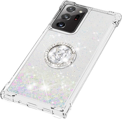 Glitter Phone Case for Galaxy Note 20 Ultra, Bling Liquid Case Bumper Protective Cover with Ring Holder Silicone Shockproof Case Transparent Back Case Compatible with Samsung Galaxy Note 20 Ultra