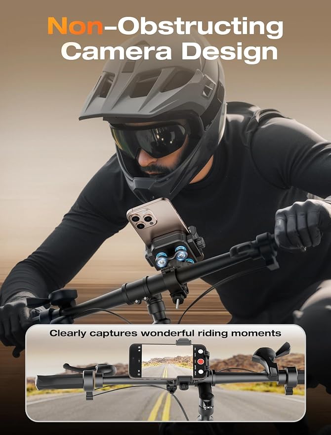 TOPGO Dual Vibration Dampener Motorcycle Phone Mount Holder - [Not Block Camera] Motorcycle Cell Phone Holder, Bike Phone Mount, Fit iPhone 17/16/15/14/13 Pro Max, 4.7-6.7" Phones, Black