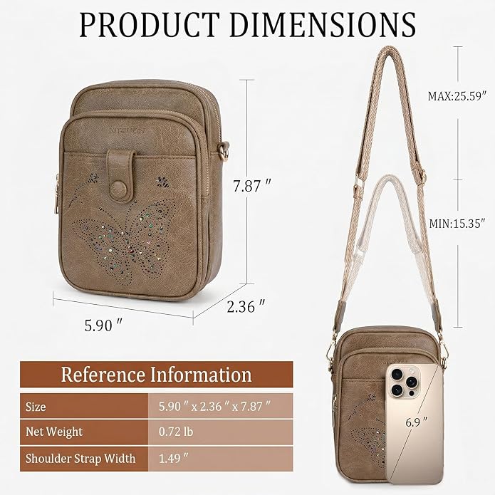 KITEVIUN Crossbody Bags for Women Leather Crossbody Purse Small Shoulder Phone Purse with Adjustable Strap & RFID Card Slots