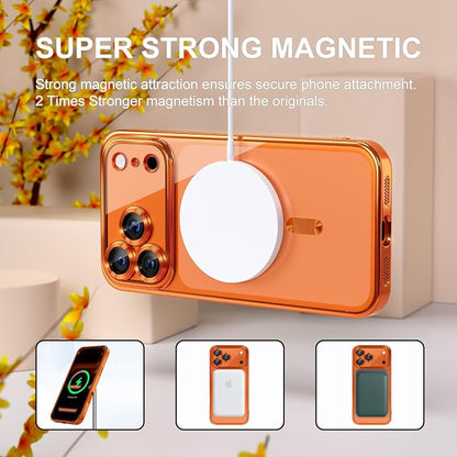 Misea Magnetic for iPhone 17 Pro Max Case Compatible with MagSafe [Never Yellowing] [Military Grade Drop Protection] Full Camera Lens Protector Plating Soft Clear Phone Case for Women, Cosmic Orange