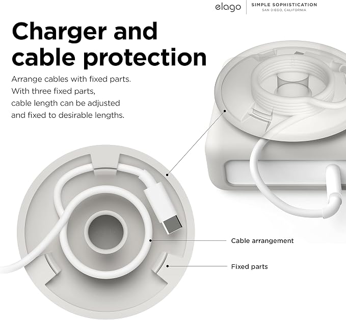 elago Charger Cable Management Case, Cord Reel Organizor Compatible with MacBook Pro 14" M5 M4 M3 M2 M1 2026 2024 2023 2021, MacBook Pro 16" with Touch Bar 2019, Pro 15" 2012-2019 96W (Stone)