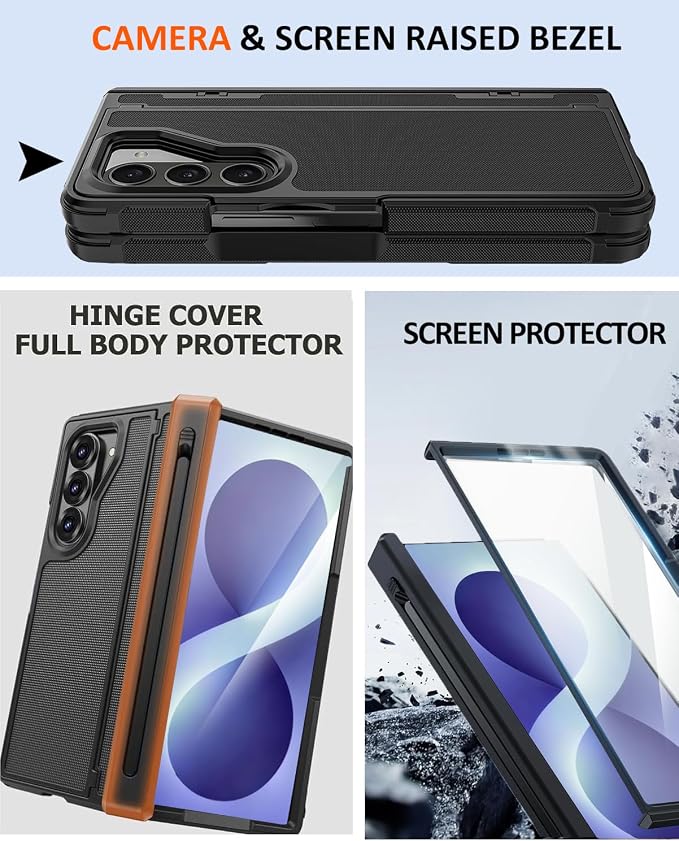 NINKI for Samsung Galaxy Z Fold 8 Ultra Case with S Pen Holder & Stylus & Invisible Kickstand, Magnetic Screen Protector Hinge Phone Cover for Samsung Z Fold 8 Ultra Case with Slim S Pen Slot – Black