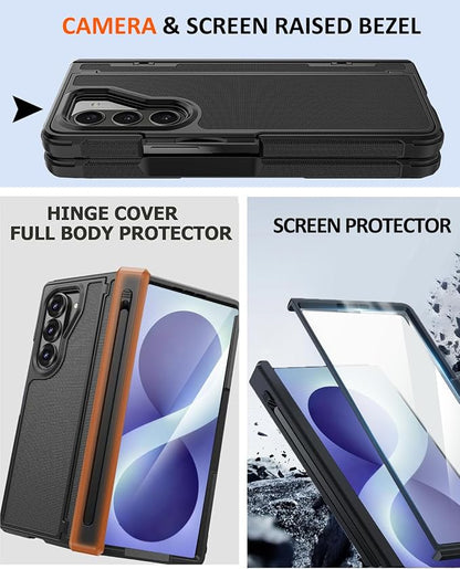 NINKI for Samsung Galaxy Z Fold 8 Ultra Case with S Pen Holder & Stylus & Invisible Kickstand, Magnetic Screen Protector Hinge Phone Cover for Samsung Z Fold 8 Ultra Case with Slim S Pen Slot – Black