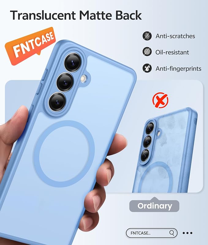 FNTCASE for Samsung Galaxy S26+ Plus Case: [Fit for Magsafe] [Full Camera Protection + Screen Protector] Translucent Matte Military Grade - Shockproof Protective Phone Cover for S26 Plus - Light Blue