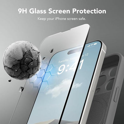 Magnetic for iPhone 15 Pro Case, Compatible with MagSafe, [Full Camera Protection][Screen Protector] Silicone Shockproof Protective Phone Case for iPhone 15 Pro 6.1", Dark Gray