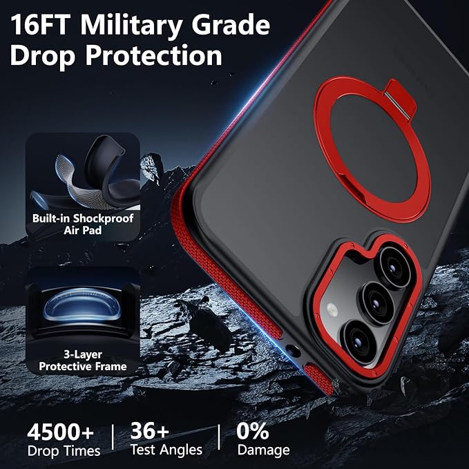 for Samsung Galaxy S23 Plus Case, Magnetic Adjustable Ring Stand [Fit for Magsafe], [Military-Grade Shockproof Protection] Phone Case with Kickstand&Ring Holder (Red)