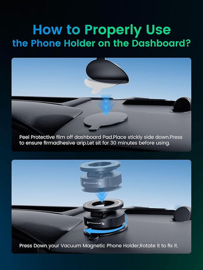 Phone Holders for Your car,Upgraded Vacuum Magnetic Phone Holder Stand for Magsafe,360° Rotatable Zinc Alloy Suction Cup Phone Mount for Car/Gym/Mirror/Shower-Obsidian Black