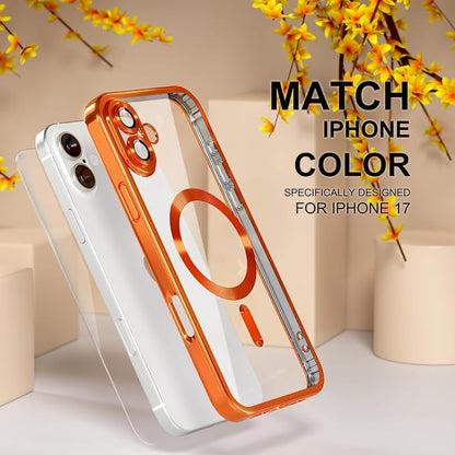 Misea Magnetic for iPhone 17 Case Compatible with MagSafe [Never Yellowing] [Military Grade Drop Protection] Full Camera Lens Protector Plating Soft Clear Phone Case for Women, Cosmic Orange